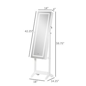 Organisateur de bijoux sur pied blanc réglable et verrouillable avec miroir pleine longueur, design élégant de type armoire - Product Image 3