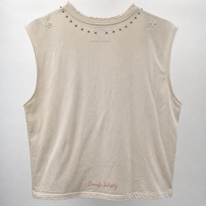 LIMITLESS Y2K <b>Studded</b> Muscle Tee Cream Oversized Grunge Sleeveless Tank Top with Face Graphic Streetwear - Product Image 4