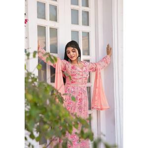 ชุดราตรีพิมพ์ลายสำหรับงานดีไซน์เนอร์มีลายคอผ้าด้านล่างพร้อมสีพีช Dupatta - Product Image 6