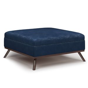 Owen Distressed Dark Blue Square <b>Storage</b> Ottoman Coffee Table <b>Stool</b> - Product Image 1