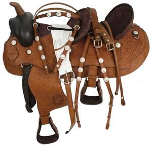 Horse Western Double Seater Saddle with Genuine Leather with Leather <b>Covering</b> <b>Stirrup</b> - Product Image 1
