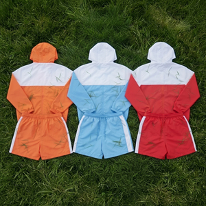 Wholesale Design Reflective Windbreaker Hoodie and Shorts Set Unisex Lightweight 100% Nylon Tracksuit Summer Street Shorts Set - Product Image 2