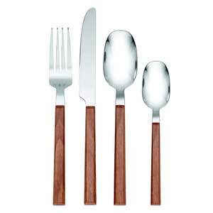 Juego de cubiertos metálicos de diseño contemporáneo con mango de madera, resistente al óxido, juego de tenedor, cuchara y cuchillo para servicios de catering. - Product Image 2