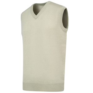 Gilet sans manches en tricot gris clair pour homme, col en V, couleur unie, coupe classique, épaisseur standard, sans décoration - Product Image 1