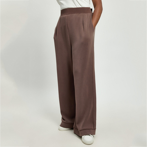 Pantalones Deportivos Anchos Marrones para Mujer, de Poliéster y Algodón, Casuales, con Logotipo Personalizado, Proveedor OEM - Product Image 1