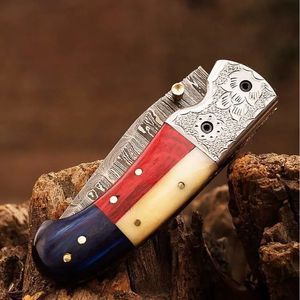 Cuchillo de Bolsillo Burraq OEM Personalizado, Hecho a Mano, Multifuncional, de Acero de Damasco, 8 Pulgadas, con Funda de Cuero, Regalo de Aniversario para Padrinos de Boda - Product Image 3