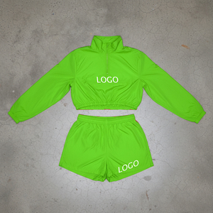 Custom Winter Women's 2-Piece Windbreaker Shorts Set Tracksuit Streetwear <b>Crop</b> <b>Jacket</b> - Product Image 6