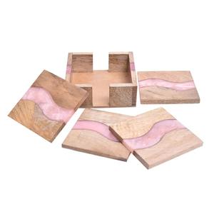 Posavasos de madera con tapa de resina de estilo clásico hechos a mano, reutilizables, de pino y MDF, pequeños, multiusos, también como manteles individuales. - Product Image 4