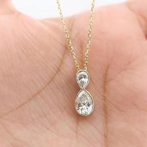Double Pear Shaped Diamond <b>Pendant</b> Necklace <b>Solid</b> Yellow <b>Gold</b> Bezel Setting Figure Eight Infinity Drop Layering Chain Necklaces - Product Image 2