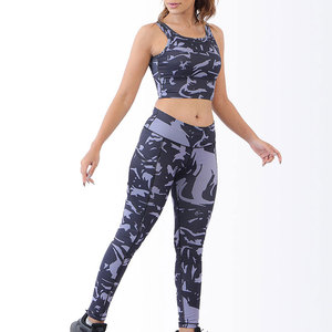 Women Camouflage Yoga Set 2 Piece High Waist Leggings Crop <b>Top</b> Racerback Sports Bra Quick Dry Activewear Full Length - Product Image 5