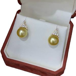 Boucles d'oreilles en or épais 18 carats, série vert paon premium, perles Auroraback, 9-10 mm rondes, presque parfaites, avec boîte cadeau - Product Image 5