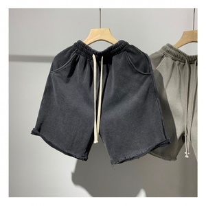 Men's Hip Hop Style Flock Print Garment Dyed Cotton Shorts Drawstring Mid Waist Breathable Anti-UV Summer Sweat Shorts Pockets - Product Image 3