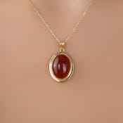 Collar Infantil con Gema Ovalada de Cornalina, Plata de Ley 925, Chapado en Oro de 14K, Colgante Natural Curativo, Joyería Elegante - Product Image 6