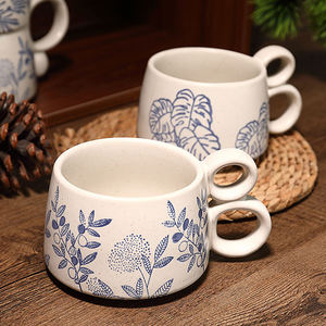 Tasse à café en grès peinte à la main style nordique, tasse à eau en céramique vintage simple, cadeaux d'affaires, voyage, usage personnel, logo personnalisé - Product Image 3
