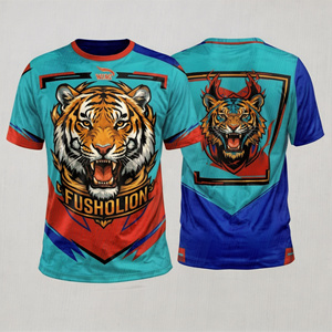 Camiseta de Manga Corta para Hombre Fusholion, Poliéster, Diseño de Tigre con Estampado por Sublimación, Corte Holgado, Patrón Animal, Ropa Deportiva - Product Image 1