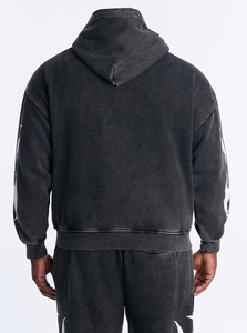 2027 Winter Custom Oversized Hooded <b>Sweatshirt</b> <b>Black</b> Cotton French Terry Casual Streetwear Zip-Up Front Pocket Hoodie - Product Image 2