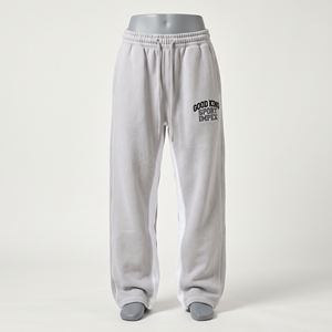 Light Grey Oversized Sweatpants Men White Inner Panel Wide Leg Fleece Trousers <b>Black</b> Varsity Embroidery Flatlock Seam Rope <b>Cords</b> - Product Image 1