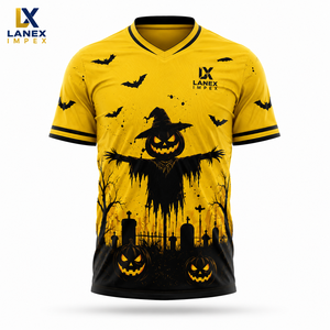 Camiseta Premium de Halloween para Hombre al por Mayor, Negra y Amarilla, con Gráficos de Castillo Encantado, Calabaza y Murciélago, Impresión 3D, Manga Corta, Informal - Product Image 2