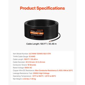 Cavo THHN in Rame Nudo 6 AWG, 19 Fili Intrecciati, 100% OFC, 30 Metri, Guaina in Nylon, 600V, per Interni - Product Image 3