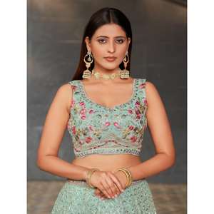 Precioso Sky-Blue Lentejuelas Georgette Recepción Wear Lehenga Choli - Product Image 2