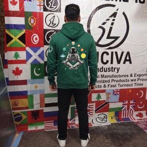 Cosmic Astronaut Pullover Dark Green Oversized Streetwear Hoodie with Back Print Graphic - Product Image 3