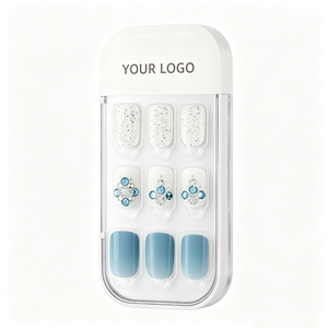 Kit de <span class=keywords><strong>Uñas</strong></span> Postizas de Etiqueta Privada, Diseño Degradado Azul Océano y Blanco, con Brillo y Diamantes de Imitación, <span class=keywords><strong>Uñas</strong></span> Postizas de Presión - Product Image 6