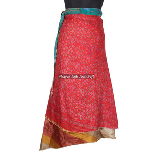 New Fabulous Designer Vintage Silk Tube Dress From India Women Wear Vintage Silk Sari Long Length <b>Wrap</b> Around <b>Skirt</b> 2 Layer - Product Image 4