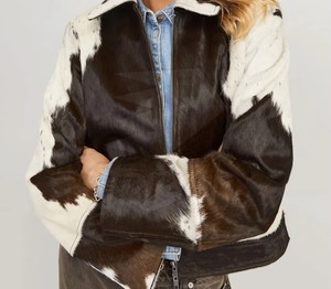 MKB Trending Classic Fashion <b>Women</b> Cow Hair <b>Leather</b> <b>Jacket</b> Black White Cowhide Fur Coat <b>Long</b> Sleeve Zip Streetwear Eco-Friendly - Product Image 4