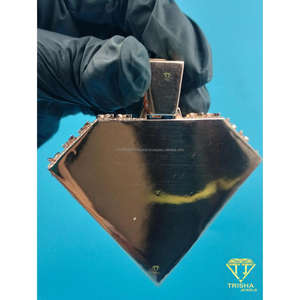 Pendentif de luxe avec logo Superman, entièrement serti de diamants, aspect argenté, bijoux, symbole S de Superman, pendentif serti de pierres baguette - Product Image 5