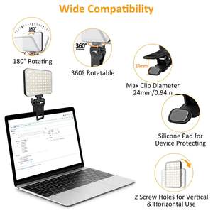 Lampe portable rechargeable 2000 mAh à clipser pour téléphone et ordinateur portable, lumière d'appoint pour selfie, 3 modes, 10 niveaux de luminosité pour le streaming en direct - Product Image 5