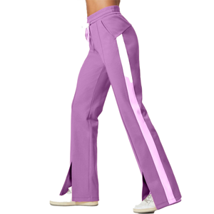 Pantalon de yoga évasé taille haute pour femme, couleur unie, avec bande latérale, extensible, tricoté, longueur intégrale, pour toutes les saisons - Product Image 5