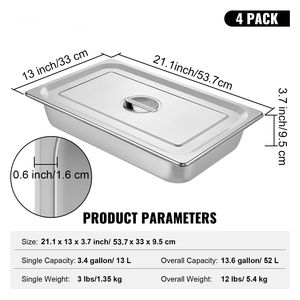 Set di 4 Vassoi Profondi in Acciaio Inox 20,9 X 12,8 X 3,9 Pollici, Dimensioni Standard 13L per Tavoli da Buffet - Product Image 3