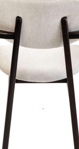 Fauteuil en bois massif de style mid-century modern avec assise et dossier rembourrés en tissu blanc, chaise d'appoint pour salle à manger, hôtel, maison - Product Image 3