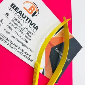 อุปกรณ์ต่อขนตาสแตนเลสสตีลคมสำหรับต่อขนตาแบบตรงกรรไกรสปริงขนาดเล็กสีเหลืองแบบทำด้วยมืออย่างยั่งยืน - Product Image 4