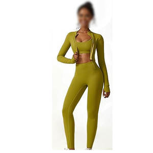 Trendy Plus Size 3-Piece <b>Yoga</b> Activewear <b>Set</b> Women Crop Top Long Gym Fitness Outfit Breathable Elastic Waist Sportswear Seamless - Product Image 5
