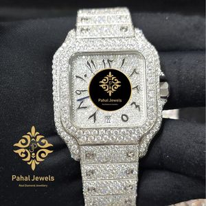 นาฬิกาข้อมือผู้หญิง Pahal Jewels หรูหรา ตัวเรือนสแตนเลสสตีล หน้าปัดทรงเหลี่ยมประดับเพชร ระบบควอตซ์ แสดงวันที่ ขนาดหน้าปัด 40 มม. ตัวล็อคแบบผีเสื้อ - Product Image 1