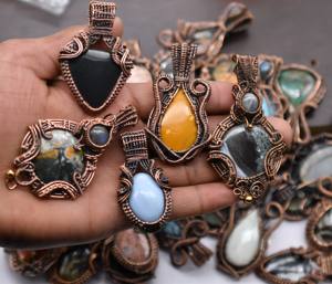 Gorgeous Mix Gemstone Handmade Copper Wire Wrap <b>Pendant</b> Lot Jewelry - Product Image 3