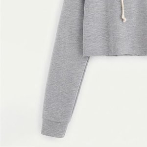 Nueva Sudadera con Capucha Corta Gris para Mujer con Logotipo Personalizado, Sudadera de Punto Informal de Manga Larga para Otoño e Invierno - Product Image 6