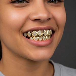 Grillz couleur argent, ensemble complet, aspect diamant, bijoux dentaires, accessoire pour les dents, pour la mode et les soirées - Product Image 5