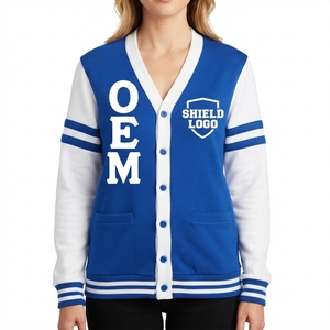 Cardigan universitaire en tricot bleu roi et blanc, personnalisé avec lettres grecques, boutonné, logo brodé, pour fraternités et sororités - Product Image 3