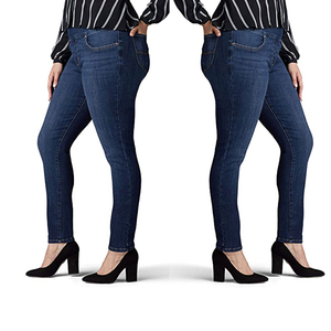 ELEGANT CORPORATION Jean décontracté pour femme grande taille, taille mi-haute, coupe droite, longueur intégrale, effet usé, écologique, coupe-vent et respirant - Product Image 5