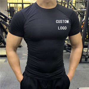 T-shirts pour hommes en gros, T-shirts de sport et de course à séchage rapide, T-shirts de compression personnalisables avec logo, T-shirts de compression ajustés pour l'entraînement musculaire - Product Image 1