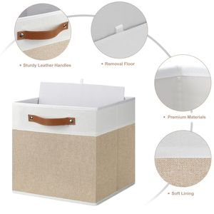 Lot de 4 cubes de rangement en tissu 11 x 11, paniers de rangement décoratifs avec poignées pour étagères, bacs de rangement cubiques pratiques et esthétiques - Product Image 3