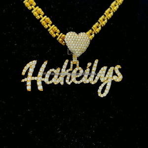 New Style Custom Integrated <b>Letters</b> With Heart Top Name Iced Out Bling Bling Unique Design Hip Hop Name Pendant <b>Necklace</b> - Product Image 2