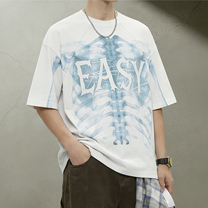 Camisetas al por mayor con hombros caídos, corte cropped, lavado ácido, estampado personalizado, algodón grueso, con pedrería, unisex - Product Image 5