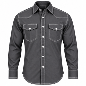 Chemise FR de haute qualité pour hommes, résistante au feu, vêtements de travail pour la soudure, chemise de protection à boutons pression, couleur unie, chemise FR industrielle personnalisée - Product Image 1