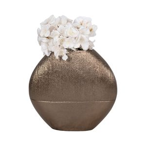 Vase à fleurs décoratif de table en aluminium métallisé foncé, élégant et luxueux, design sculptural texturé artistique - Product Image 6