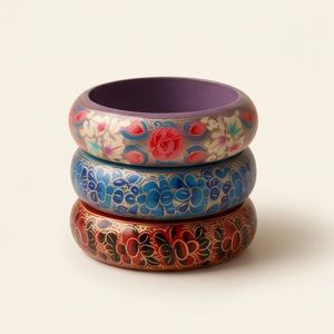 Ensemble de bracelets en papier mâché kashmiri faits à la main, motif floral ivoire, motif ethnique traditionnel, bijoux indiens fabriqués en Inde, export en gros - Product Image 1