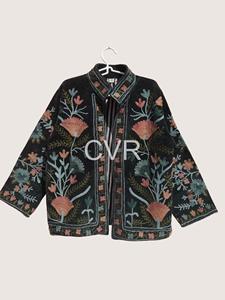 เสื้อโค้ทกำมะหยี่ปักลายดอกไม้ด้วยมือ คอจีน สไตล์โบฮีเมียนสำหรับผู้หญิง แขนยาว เหมาะสำหรับฤดูใบไม้ร่วง - Product Image 3