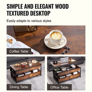 39.4 in Rectangle Lift Top <b>Coffee</b> Table with Power Strip USB and Extra Storage <b>Pockets</b> Pop up <b>Coffee</b> Table - Product Image 6